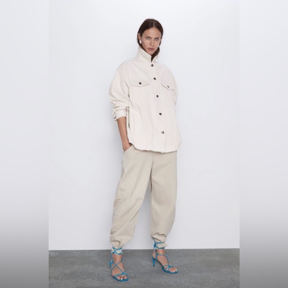 Zara Cream Oversized Corduroy Jacket with Pockets Size M - Picture 2 of 12